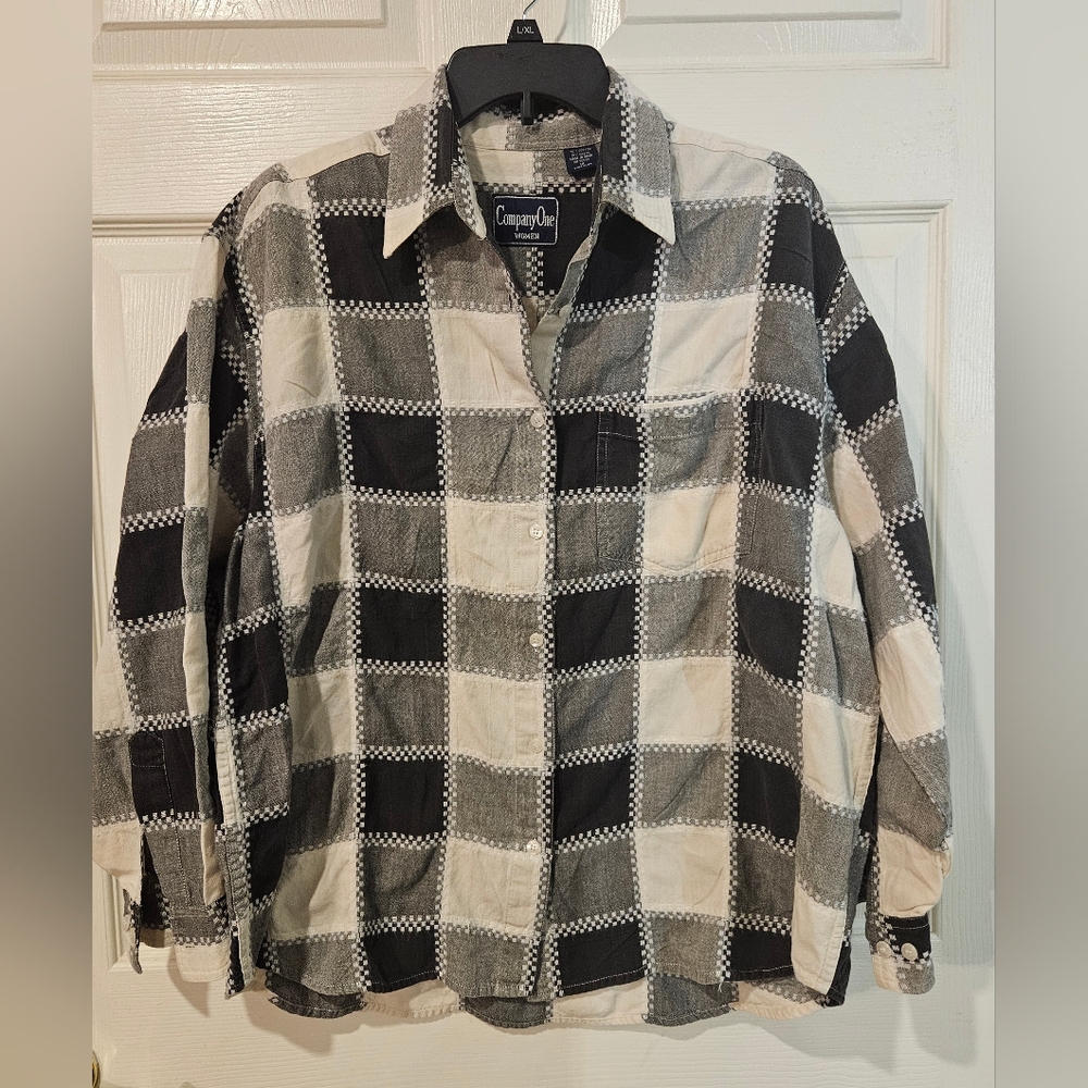 Plaid Button-Down Shirt in Black and White